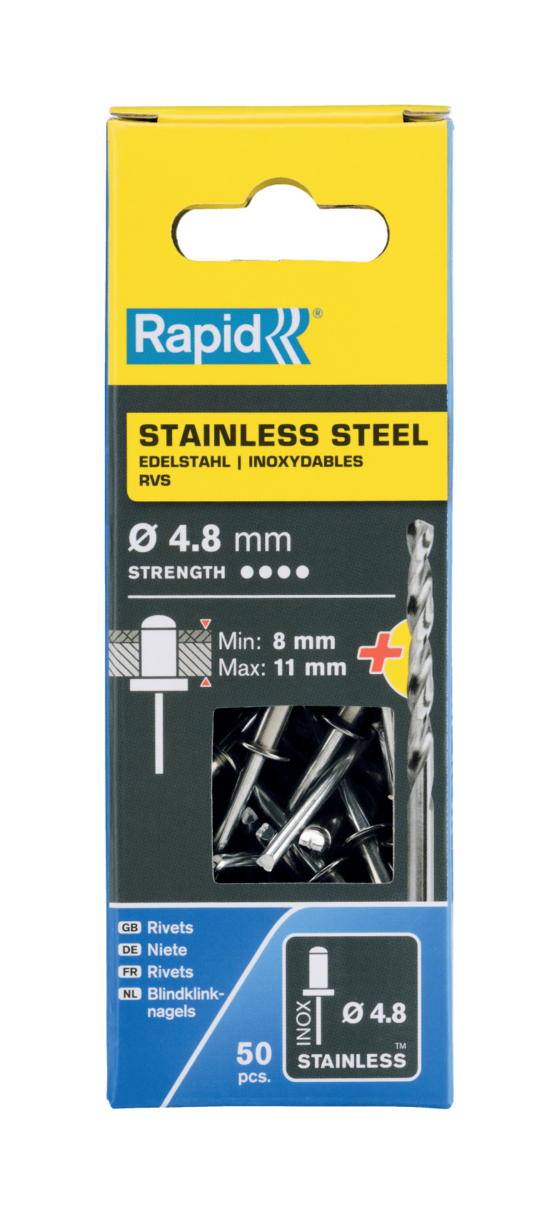 Rapid blindklinknagels RVS 4.8 x 14mm (50 st.)