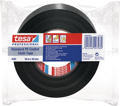 Tesa Weefseltape | zwart | lengte 50 m | breedte 50 mm wiel | 1 stuk - 04688-00029-00 04688-00029-00