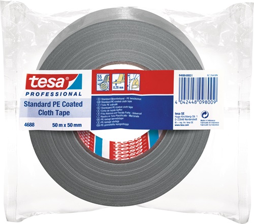 Tesa Weefseltape | zilver-mat | lengte 50 m | breedte 50 mm wiel | 1 stuk - 04688-00031-00 04688-00031-00