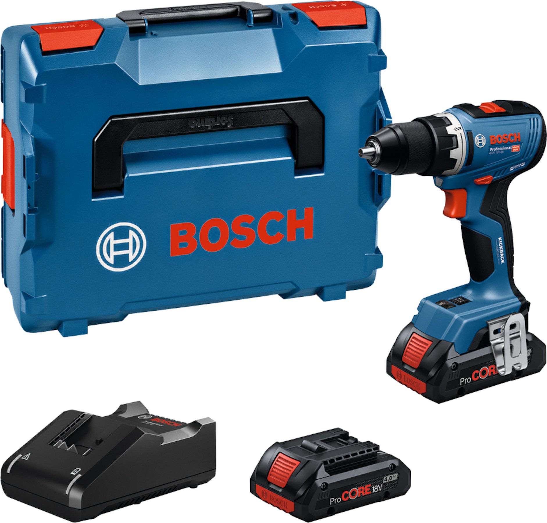 Bosch Blauw GSR 18V-65 accuboorschroevendraaier | 18V | Incl. GAL 18V-40 Snellader & 2x accu ProCORE 18V 4.0Ah - 06019N3206